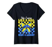 Mujer Voleibol Chica Mamá Rosa Sirvo Como Una Chica Quiero Una Lección Camiseta Cuello V
