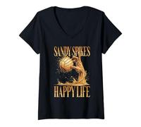Mujer Voleibol De Playa Sandy Spiked Happy Life Camiseta Cuello V