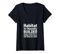 Mujer Voluntario Constructor de Hábitat para la Humanidad Camiseta Cuello V