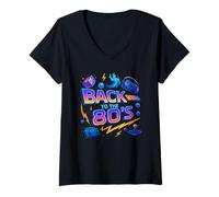 Mujer Volver a los 80's Emocionante Retro Party Throwback Costume Camiseta Cuello V
