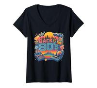 Mujer Volver a los años 80 Retro Vibes Diseño Gráfico Retroceso Camiseta Cuello V