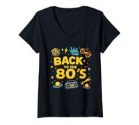 Mujer Volver a los años 80 Vintage Throwback Disco Design Camiseta Cuello V