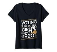 Mujer Votando como una niña Desde 1920 Feminista por los Derechos de Las Mujeres Camiseta Cuello V