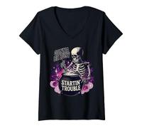 Mujer Voy a Estar Ocupado creando Problemas, Divertida Bruja esquelética Camiseta Cuello V