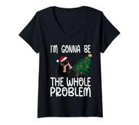 Mujer Voy a ser Todo el Problema del Gato navideño Camiseta Cuello V