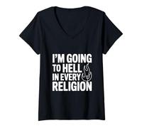 Mujer Voy al Infierno en Todas Las Religiones Camiseta Cuello V