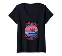 Mujer Voyageurs National Park Rainy Lake Retro Círculo Envejecido Camiseta Cuello V