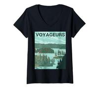 Mujer Voyageurs National Park Retro Rainy Lake Camiseta Cuello V