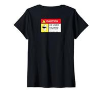 Mujer VR Player Gamer Advertencia de Peligro Realidad Virtual (Arte en la Parte Posterior) Camiseta Cuello V