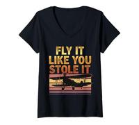 Mujer Vuela como si lo robaste Piloto Retro Camiseta Cuello V