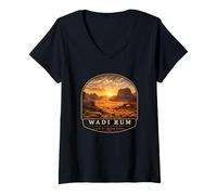 Mujer Wadi Rum Jordan Vintage Sunset Viaje Diseño Camiseta Cuello V