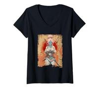 Mujer Waifu Sexy Anime Chica japonés Samurai Rojo Sol grunge Camiseta Cuello V