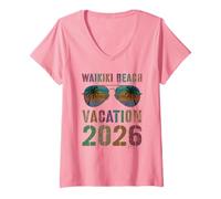 Mujer Waikiki Beach Vacation 2026 Vacay Swim Travel Matching Camiseta Cuello V