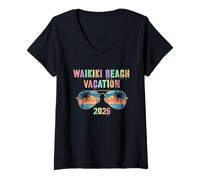 Mujer Waikiki Beach Vacation 2026 Vacay Swim Travel Matching Camiseta Cuello V