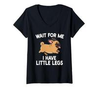 Mujer Wait For Me I Have Little Legs Chug Dog Funny Short Person Camiseta Cuello V