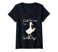 Mujer Wait For Me Ive Got Little Legs Funny Goose con Café Camiseta Cuello V