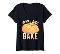 Mujer Wake and Bake Funny Sourdough Baking Bread Gift Camiseta Cuello V