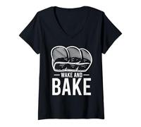 Mujer Wake and Bake Funny Sourdough Baking Bread Gift Camiseta Cuello V