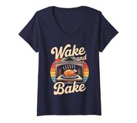 Mujer Wake Bake Divertido Día de Acción de Gracias Pavo Festín de Comida Cena Chef Camiseta Cuello V