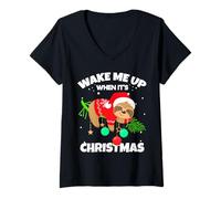 Mujer Wake Me Up When It's Christmas Funny Xmas Sloth Graphic Camiseta Cuello V