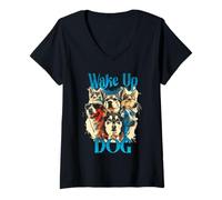 Mujer Wake Up Dog Lover Canine Collage Pop Art Gráfico Camiseta Cuello V