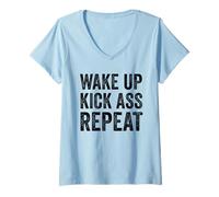 Mujer Wake Up Kick Ass Repeat Shirt Women Wake Up Kick Ass for Men Camiseta Cuello V