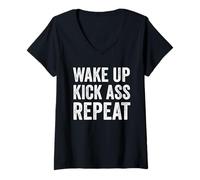 Mujer Wake Up Kick Ass Repeat Shirt Women Wake Up Kick Ass for Men Camiseta Cuello V