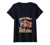 Mujer Walk Away Soy un Viejo gruñón Tengo Problemas de ira Bigfoot Camiseta Cuello V