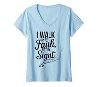 Mujer Walk by Faith Not by Sight - Verso bíblico edificante Cristiano Camiseta Cuello V