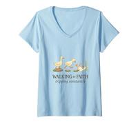 Mujer Walking by Faith Tripping Constantly Funny Christian Duck Camiseta Cuello V