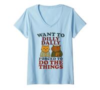 Mujer Want To Dilly Dally Funny Procrastination Cat y Capibara Camiseta Cuello V