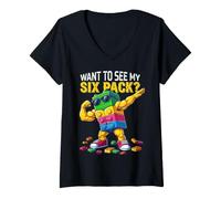 Mujer Want To See MY Six Pack Funny Blocks Bricks Master Builder Camiseta Cuello V