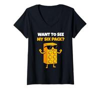 Mujer Want To See My Six Pack Funny Bricks Lover Master Builder Camiseta Cuello V