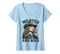 Mujer Wanted and Wild Cowgirl Smoking Camiseta Cuello V