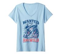 Mujer Wanted and Wild Cowgirl Smoking Camiseta Cuello V