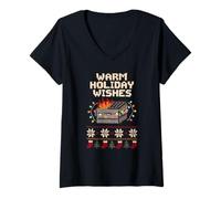 Mujer Warm Holiday Wishes Ugly Christmas Dumpster Fire Camiseta Cuello V