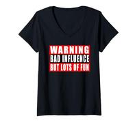 Mujer Warning Bad Influence But Lots Of Fun Camiseta Cuello V