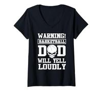 Mujer Warning Basketball Dad Skull Player Funny Fathers Day Camiseta Cuello V