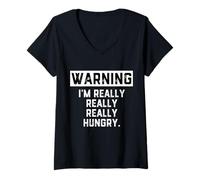 Mujer Warning: I'm Really Really Really Hungry Funny Food Dad Joke Camiseta Cuello V