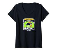 Mujer Warning May Spontaneously Talk About Pickleball Funny Player Camiseta Cuello V