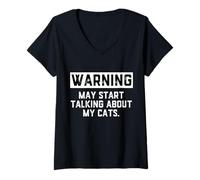 Mujer Warning May Start Talking About My Cats Funny Cat Meme Kitty Camiseta Cuello V