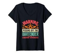 Mujer Warning Pissing Off The Bartender Funny Bartending Camiseta Cuello V