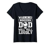 Mujer Warning Soccer Football Dad Skull Player Sport Fathers Day Camiseta Cuello V