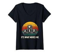 Mujer WASD es lo Que me Mueve Divertido PC Gamer Teclado MMO FPS Camiseta Cuello V