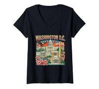 Mujer Washington DC USA Travel Souvenir City Landmark Regalo turístico Camiseta Cuello V