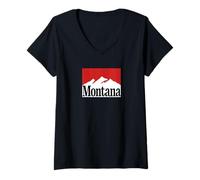 Mujer Washington Mountain Graphic Rojo/Blanco Retro Vintage Syle Camiseta Cuello V