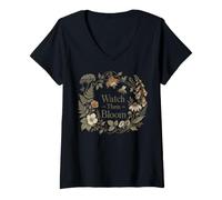 Mujer Watch Them Bloom Teacher Botanical Growth Wreath Camiseta Cuello V