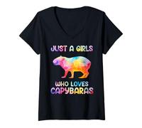 Mujer Watercolor Colorful Capybara Just a girl who loves Capybaras Camiseta Cuello V