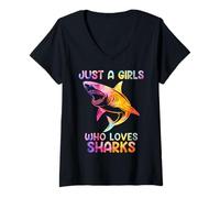 Mujer Watercolor Shark Sea Ocean Fish Just a girl who loves sharks Camiseta Cuello V