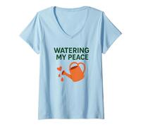 Mujer Watering My Peace Self, Care Mindfulness Motivational Garden Camiseta Cuello V